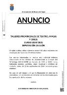 ANUNCIO TALLERES PROVINCIALES DE TEATRO, MAGIA Y CIRCO CURSO 2024-2025 DIPUTACION DE LEON