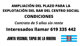 AMPLIACIÓN PLAZO DE OFERTA PARA OPTAR A EXPLOTAR EL BAR